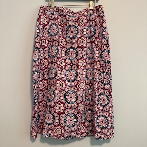 Loft Mosaic Midi Wrap Skirt Linen Blend Size 14 - Picture 4 of 8